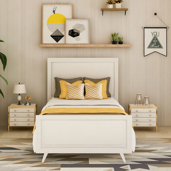 Corrigan Studio® White Wood Platform Twin Bed Frame With Wood Slat